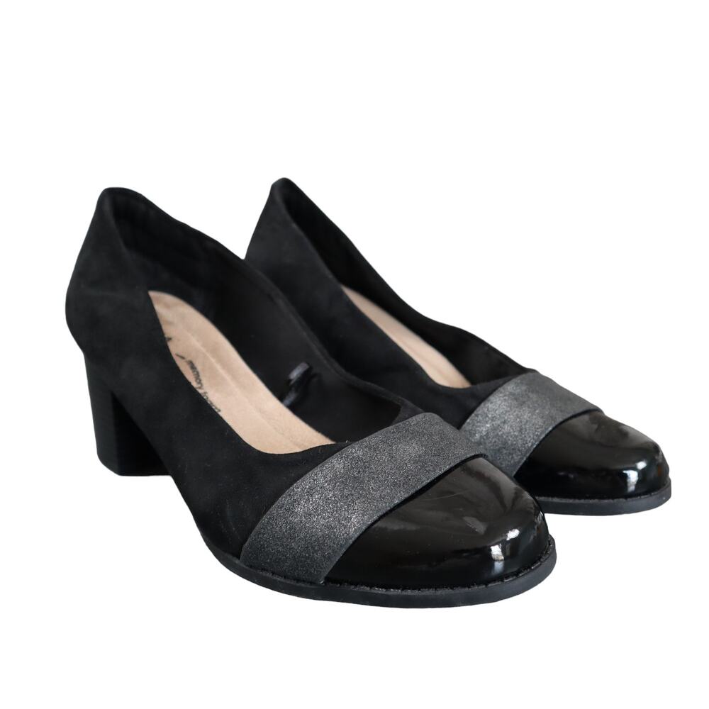 Mia Amore Womens Ivaa Slip On Soft Toe Block Heel Pumps Size 9.5 Black‎ Silver